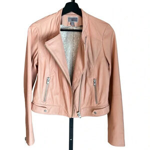 Nordstrom Chelsea28 Leather Moto Jacket Blush Small Feminine Contemporary Chic
